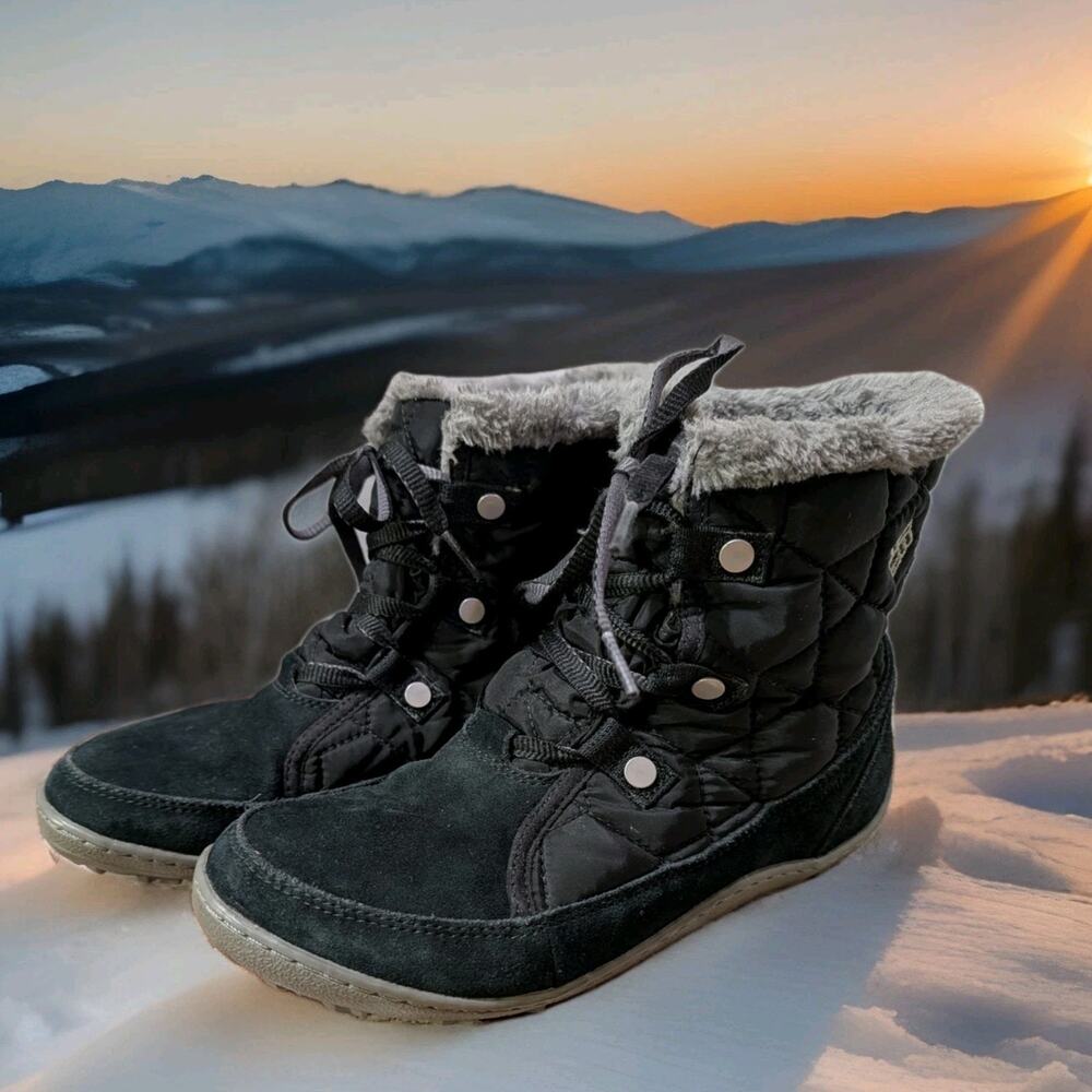 Columbia Women’s Waterproof Winter Boots Omni-Grip Faux Fur Black Size 8